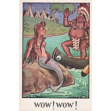 Mermaid & Red Indian River Antique Irish Old Comic Postcard