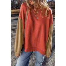 Gold Flame Two Tone Patchwork Drop Shoulder Pullover Sweatshirt