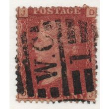 Sg43 1d red plate 208 fine used " D J" (REDS)