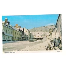 DUNSTER IN WINTER unused vintage postcard by T.W. Baker & Son, Dunster =