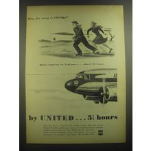 1945 United Air Lines Ad - Cartoon by Richard Taylor - How far away is Chicago