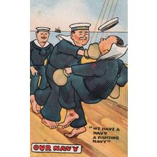 Our Navy Boat Fight Sailor Boxing Match Comic Old Postcard