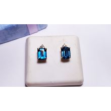 Estate 4.7ctw Emr Cut London Blue Topaz & Diam 14Kt YG Basket Stud Earrings20783