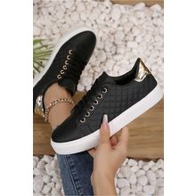 Black Color Contrast Quilted Lace-up Sneakers