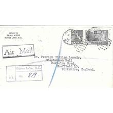 Canada Registered Air Mail Rate, Burns Lake BC to England 1955, Gannet (2)