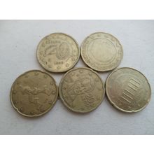 Euro Zone - 5 different - 20 euro cent coins - different countries