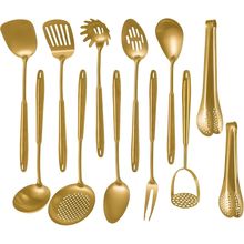 304 Stainlss Steel Matte Kitchen Utensils Set, 12 Pcs Long Metal Cooking Utensil