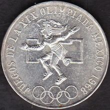 1968 Mexico 25 Pesos Silver Coin Olympics