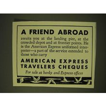 1933 American Express Travelers Cheques Ad - A Friend Abroad
