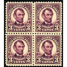 555, Mint VF NH 3¢ Block of Four Lincoln Stamps CV $110.00 * Stuart Katz