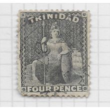 TRINIDAD 1863 GREY 4d FOUR PENCE SG76 USED SON DATED & TOBAGO rounded corner