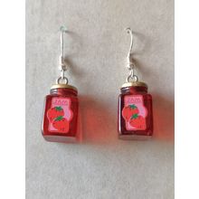 Strawberry Jam Jar Cute Fun Quirky Novelty Gift Silver Plated Earrings