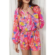 Multicolor Bold Graffiti Print Shirt Button Romper