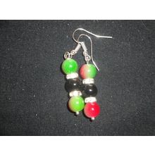 Blended red / green with black glass & clear crystal rhinestone drop earrings