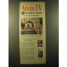 1950 Arvin 4080T, 2123TM and 2160CM Televisions Advertisement