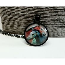 Beautiful Foal Glass Cabochon Horse Pony Pendant Black Necklace Gift