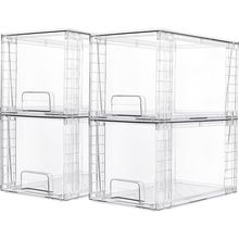 Vtopmart 4 Pack Large Stackable Storage Drawers,Easily Assemble Acrylic Bathroom