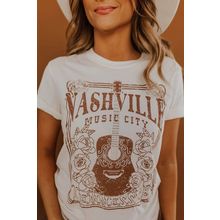 White NASHVILLE MUSIC CITY Graphic Crew Neck Tee