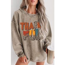 Khaki Leopard THANKFUL Graphic Corded Thanksgiving Sweatshirt