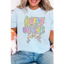 Light Blue happy easter Bowknot Printed Crewneck T Shirt