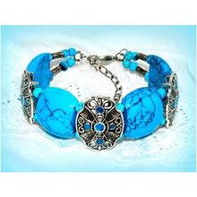 Tibet Hill Tribe Style Silver Tone Turquoise Beads Bracelet Bangle Jewellery 502