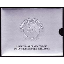 1992 New Zealand $5 Uncirculated Coin 25th Anniversary