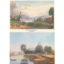 Worcester From Henwick Cathedral Horse & Rider 2x Painting Postcard s