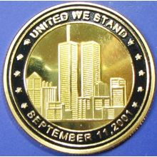 Remember 9/11. Challenge Coin. 1.50" Gold Tone. 80b.