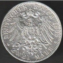 1893 F Germany 2 Mark Silver Coin Wurttemberg