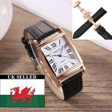 Gents Square Tank Face Black Genuine Leather Strap With Butterfly Clasp Watch