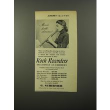 1954 G. Schirmer Koch Recorders Ad - Music hath charms