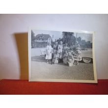 GROUP OF LADIES WITH AN AMERICAN CAR, CADILLAC? vintage photograph 1950s =