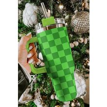 Green Two Tone Checkered Stainless Tumbler with Handle 1200ml