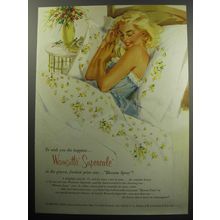 1957 Wamsutta Supercale Blossom Spray Linens Ad - To wish you the happiest