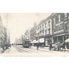 Cycles & Tram at Dundas Street Giant Fur Store London Canada Old Postcard