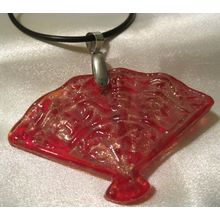 2 1/4" x 1 1/2" Gold Dust Fan Glass Pendant on a 18" Rubber Necklace #1752