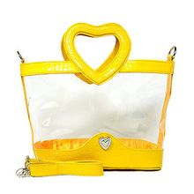 Clear PVC Satchel - Croc Embossed Patent Leather-like Trim w/ Open Heart Shap...