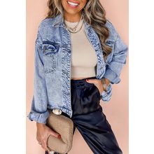 Beau Blue Vintage Washed Flap Pockets Denim Jacket