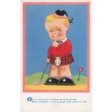 Child Golfer Scottish Kilt Comic Golfing Salmon Old Postcard