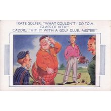 Golfer Hit By Pint Of Beer Old Comic Golfing Caddie Postcard