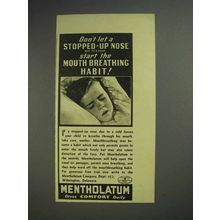 1941 Mentholatum Ointment Ad - Stopped-up Nose