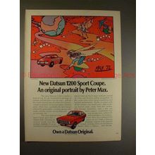 1973 Datsun 1200 Sport Coupe Ad w/ Peter Max Portrait!