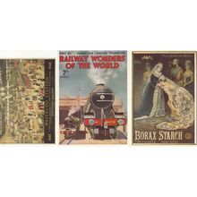 Queen Victorian Borax Starch Train 3x Railway Advertising Poster Postcard