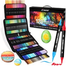 120 Colors Acrylic Paint Markers, Dual Tip Fine and Brush Tips Pens Contain 24 M