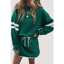 Evergreen Varsity Stripe Detail Drop Shoulder Pullover Mini Skirt Set