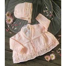 Baby Knitting Pattern Set Buttoned Bonnet Matinee Jacket 8ply Pink Pearl Eyelets