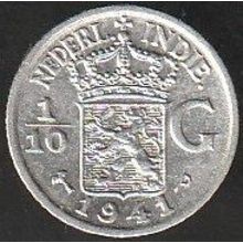 1941 P Netherlands East Indies 1 Tenth Gulden Silver Coin