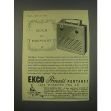 1949 Ekco Model P63 Princess Portable Radio Ad - Punch and personality