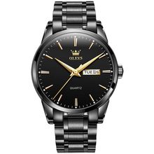 OLEVS 6898 Men Waterproof Luminous Steel Watch Band Quartz Watch, Black Blue Ste