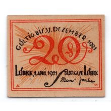 1921 Germany Lubeck Notgeld 20 Pfennig Note (1357)